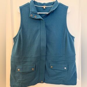 T by Talbots 1X petite teal full zip‎ flap front pocket vest beautiful accents